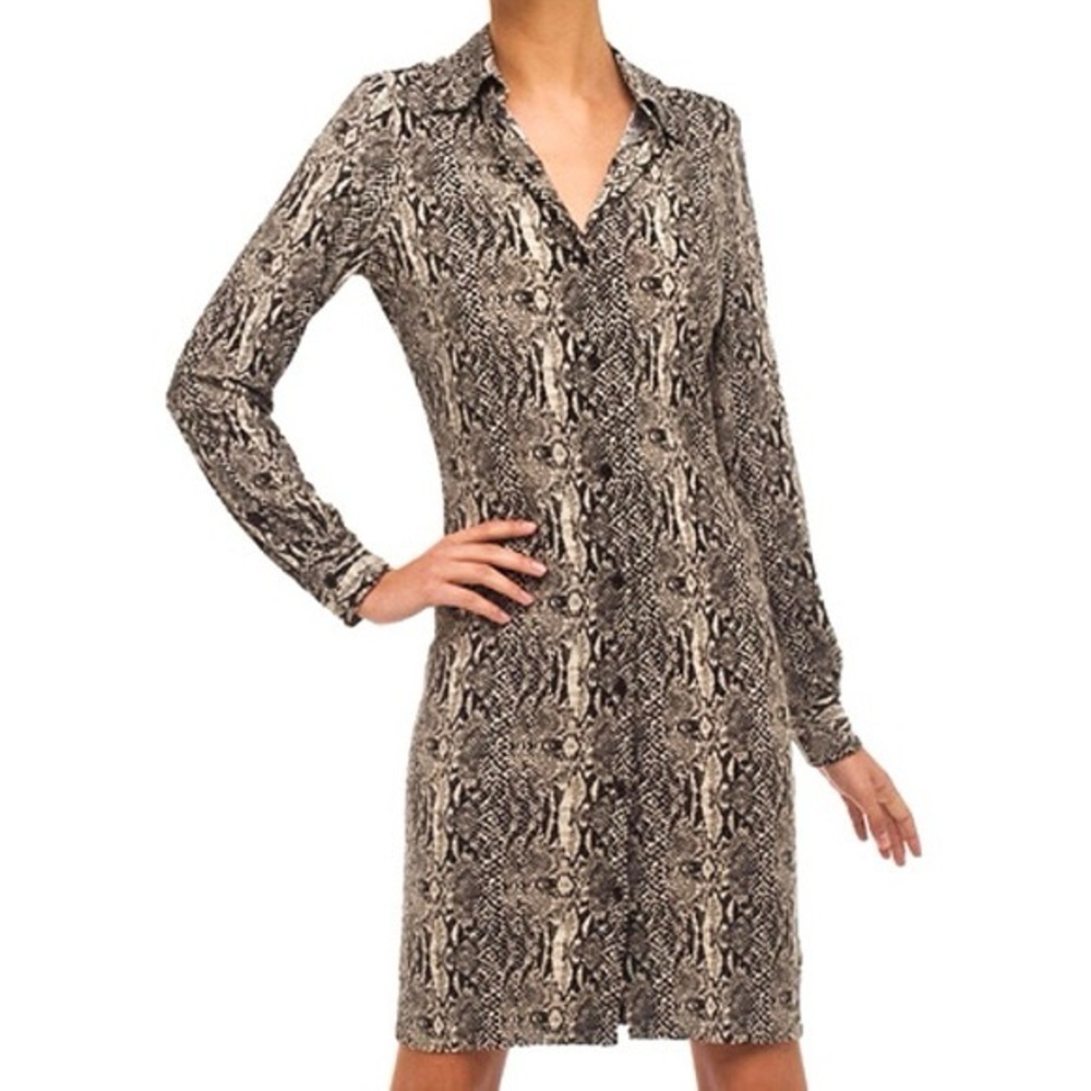 Norma Kamali Black and Cream Snake-Print Shirt Dress